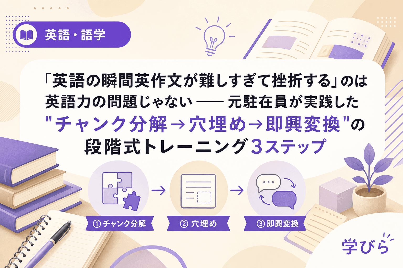 「英語の瞬間英作文が難しすぎて挫折する」のは英語力の問題じゃない――元駐在員が実践した"チャンク分解→穴埋め→即興変換"の段階式トレーニング3ステップ