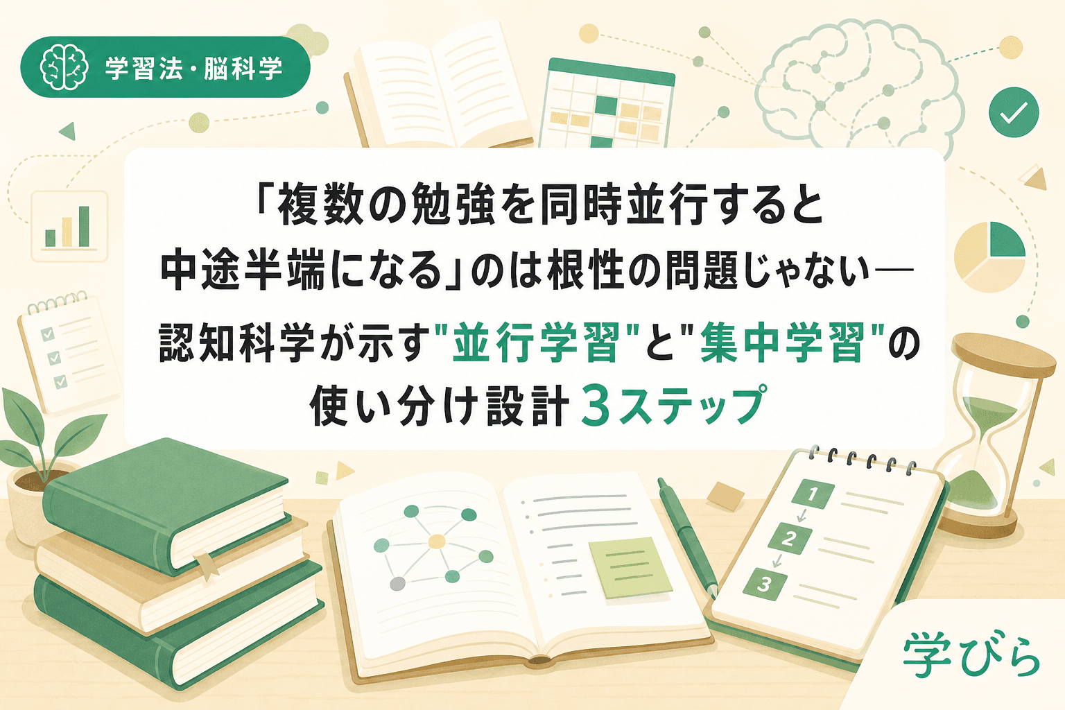 「複数の勉強を同時並行すると中途半端になる」のは根性の問題じゃない――認知科学が示す"並行学習"と"集中学習"の使い分け設計3ステップ