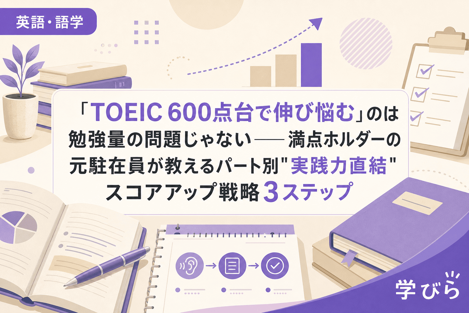 「TOEIC 600点台で伸び悩む」のは勉強量の問題じゃない――満点ホルダーの元駐在員が教えるパート別"実践力直結"スコアアップ戦略3ステップ